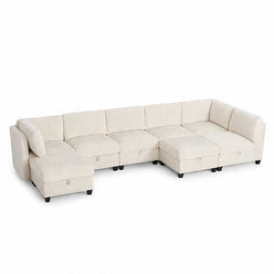 English Elm Armless Modular 8 Piece Sectional Sofa with Hidden Storage and Pocket Spring Cushions White W680S00183