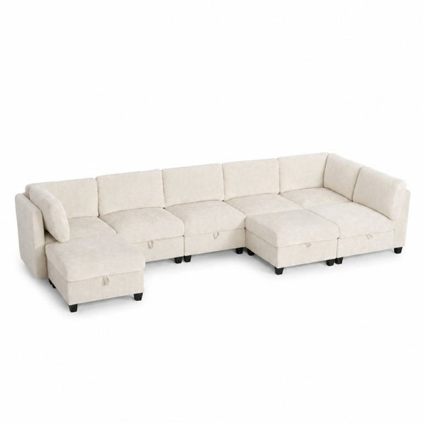 English Elm Armless Modular 8 Piece Sectional Sofa with Hidden Storage and Pocket Spring Cushions White W680S00183
