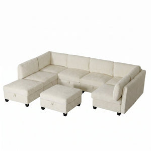 English Elm Armless Modular 8 Piece Sectional Sofa with Hidden Storage and Pocket Spring Cushions White W680S00183