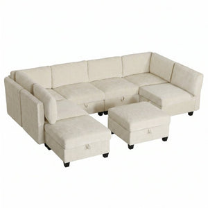 English Elm Armless Modular 8 Piece Sectional Sofa with Hidden Storage and Pocket Spring Cushions White W680S00183