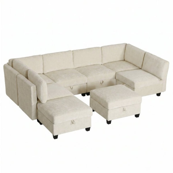 English Elm Armless Modular 8 Piece Sectional Sofa with Hidden Storage and Pocket Spring Cushions White W680S00183