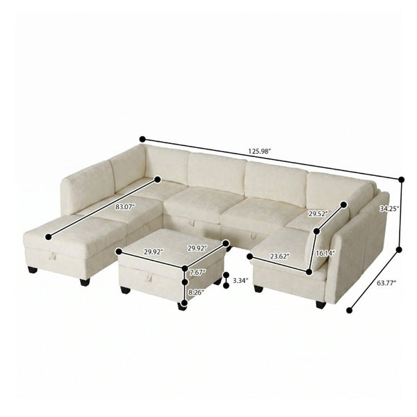 English Elm Armless Modular 8 Piece Sectional Sofa with Hidden Storage and Pocket Spring Cushions White W680S00183