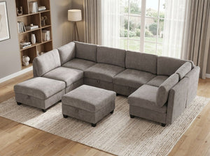 English Elm Armless Modular 8 Piece Sectional Sofa with Hidden Storage and Pocket Spring Cushions Grey W680S00184