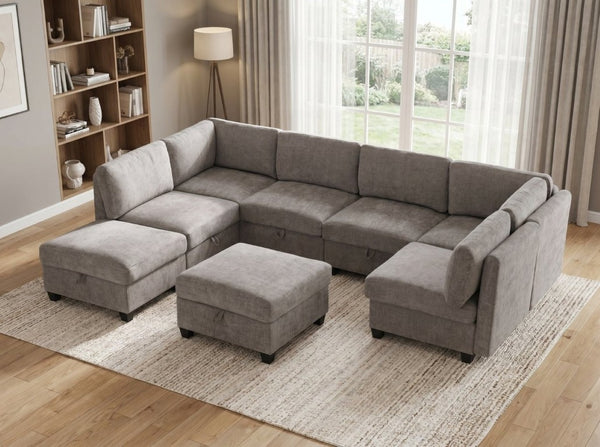 English Elm Armless Modular 8 Piece Sectional Sofa with Hidden Storage and Pocket Spring Cushions Grey W680S00184