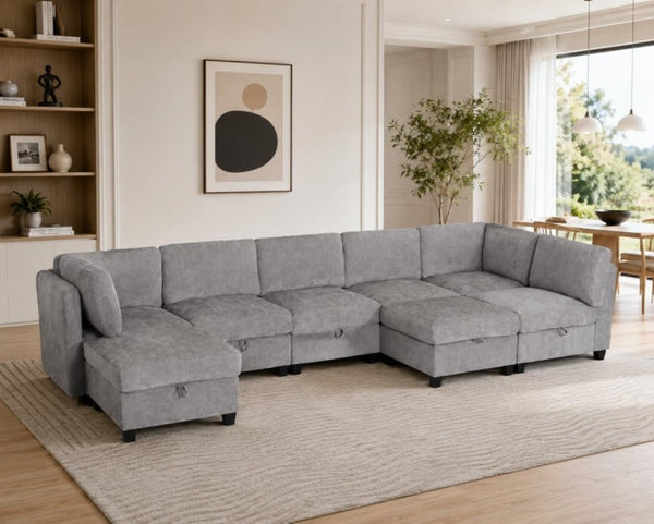 English Elm Armless Modular 8 Piece Sectional Sofa with Hidden Storage and Pocket Spring Cushions Grey W680S00184
