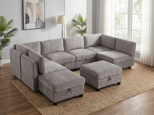 English Elm Armless Modular 8 Piece Sectional Sofa with Hidden Storage and Pocket Spring Cushions Grey W680S00184