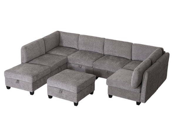 English Elm Armless Modular 8 Piece Sectional Sofa with Hidden Storage and Pocket Spring Cushions Grey W680S00184