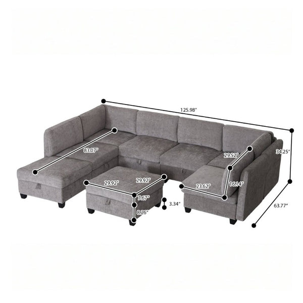 English Elm Armless Modular 8 Piece Sectional Sofa with Hidden Storage and Pocket Spring Cushions Grey W680S00184