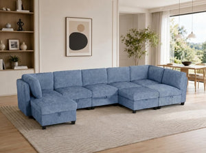 English Elm Armless Modular 8 Piece Sectional Sofa with Hidden Storage and Pocket Spring Cushions Blue W680S00185