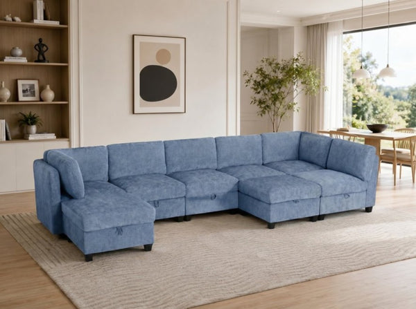 English Elm Armless Modular 8 Piece Sectional Sofa with Hidden Storage and Pocket Spring Cushions Blue W680S00185