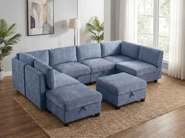 English Elm Armless Modular 8 Piece Sectional Sofa with Hidden Storage and Pocket Spring Cushions Blue W680S00185