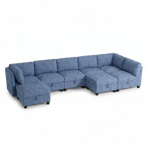 English Elm Armless Modular 8 Piece Sectional Sofa with Hidden Storage and Pocket Spring Cushions Blue W680S00185