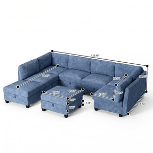 English Elm Armless Modular 8 Piece Sectional Sofa with Hidden Storage and Pocket Spring Cushions Blue W680S00185