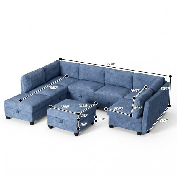 English Elm Armless Modular 8 Piece Sectional Sofa with Hidden Storage and Pocket Spring Cushions Blue W680S00185