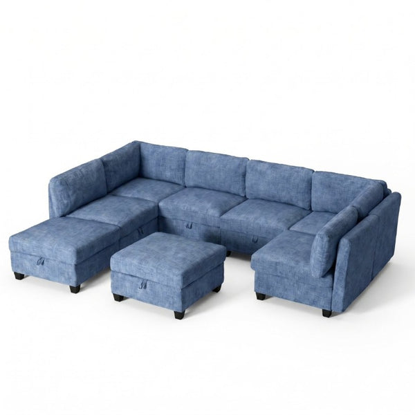English Elm Armless Modular 8 Piece Sectional Sofa with Hidden Storage and Pocket Spring Cushions Blue W680S00185
