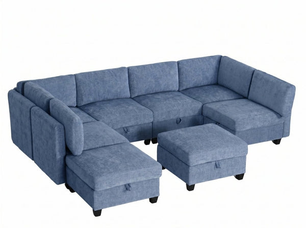 English Elm Armless Modular 8 Piece Sectional Sofa with Hidden Storage and Pocket Spring Cushions Blue W680S00185