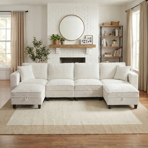 English Elm Modular Corduroy Sectional Sofa with Built-in Storage for Living Room Lounging W680S00186