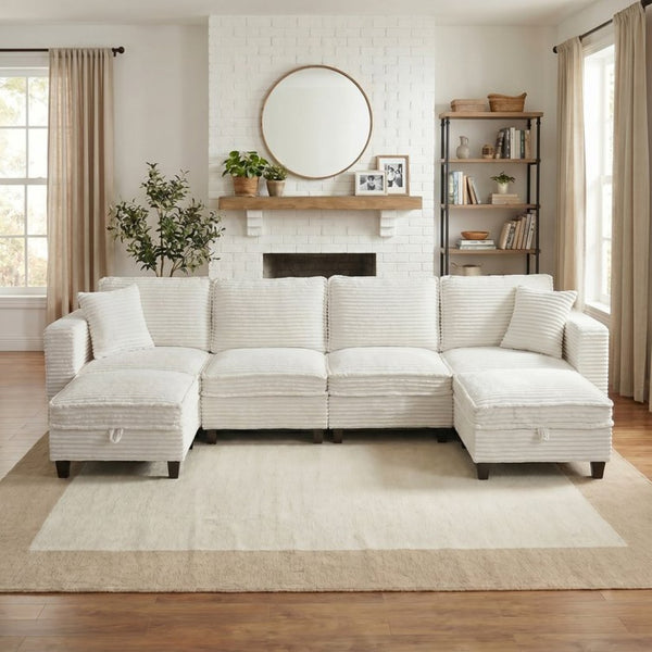 English Elm Modular Corduroy Sectional Sofa with Built-in Storage for Living Room Lounging W680S00186