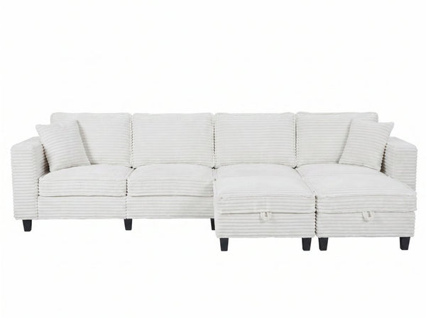 English Elm Modular Corduroy Sectional Sofa with Built-in Storage for Living Room Lounging W680S00186
