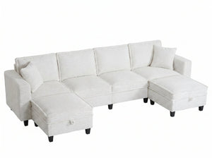English Elm Modular Corduroy Sectional Sofa with Built-in Storage for Living Room Lounging W680S00186