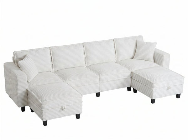 English Elm Modular Corduroy Sectional Sofa with Built-in Storage for Living Room Lounging W680S00186
