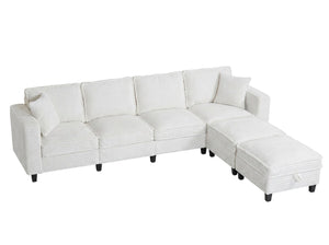 English Elm Modular Corduroy Sectional Sofa with Built-in Storage for Living Room Lounging W680S00186