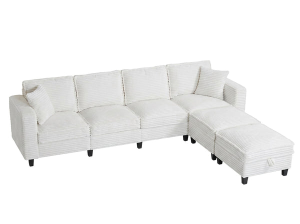 English Elm Modular Corduroy Sectional Sofa with Built-in Storage for Living Room Lounging W680S00186