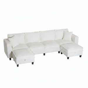 English Elm Modular Corduroy Sectional Sofa with Built-in Storage for Living Room Lounging W680S00186