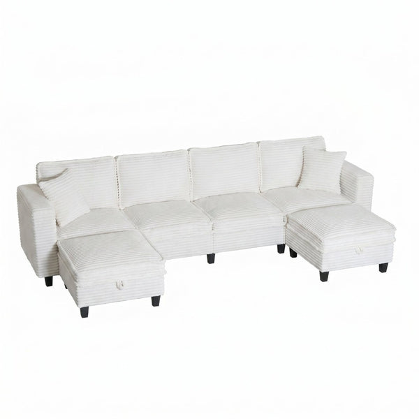 English Elm Modular Corduroy Sectional Sofa with Built-in Storage for Living Room Lounging W680S00186