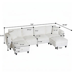 English Elm Modular Corduroy Sectional Sofa with Built-in Storage for Living Room Lounging W680S00186
