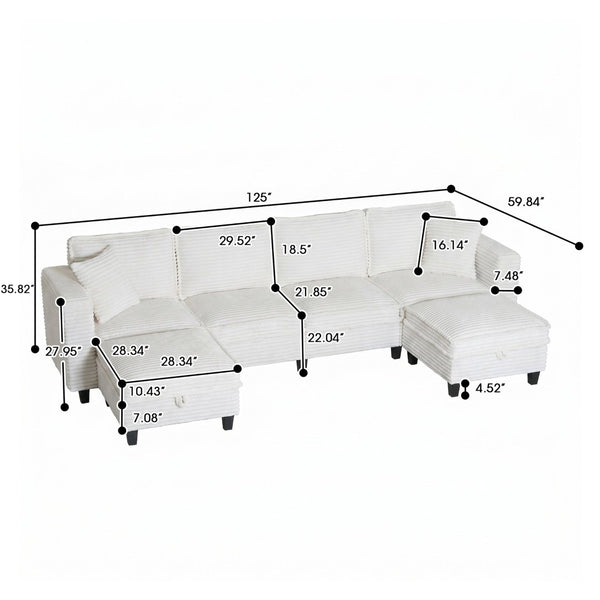 English Elm Modular Corduroy Sectional Sofa with Built-in Storage for Living Room Lounging W680S00186