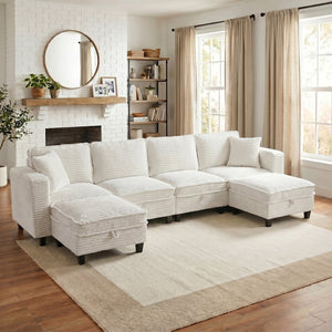 English Elm Modular Corduroy Sectional Sofa with Built-in Storage for Living Room Lounging W680S00186