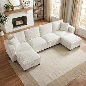 English Elm Modular Corduroy Sectional Sofa with Built-in Storage for Living Room Lounging W680S00186