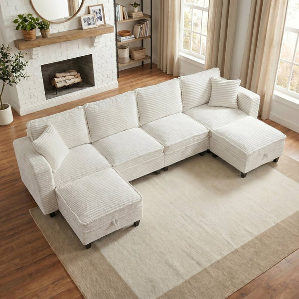 English Elm Modular Corduroy Sectional Sofa with Built-in Storage for Living Room Lounging W680S00186