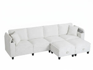 English Elm Modular Corduroy Sectional Sofa with Built-in Storage for Living Room Lounging W680S00186