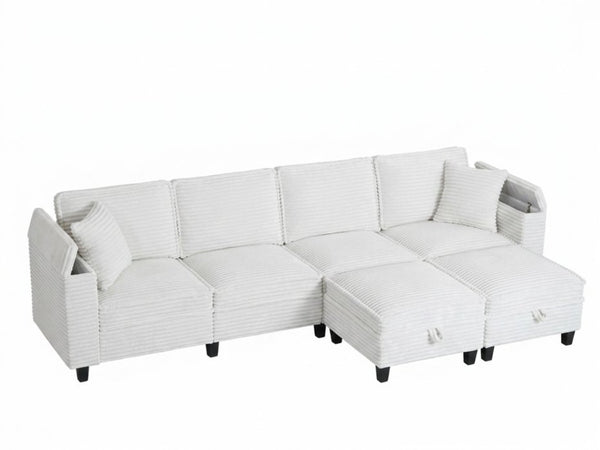 English Elm Modular Corduroy Sectional Sofa with Built-in Storage for Living Room Lounging W680S00186