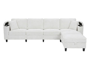 English Elm Modular Corduroy Sectional Sofa with Built-in Storage for Living Room Lounging W680S00186