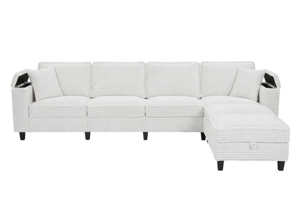 English Elm Modular Corduroy Sectional Sofa with Built-in Storage for Living Room Lounging W680S00186