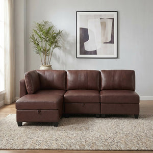 English Elm Flexible Pu Leather Modular Sofa with Hidden Storage and Sleeper for Living Room Dark Brown W680S00192