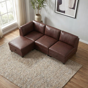 English Elm Flexible Pu Leather Modular Sofa with Hidden Storage and Sleeper for Living Room Dark Brown W680S00192
