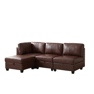 English Elm Flexible Pu Leather Modular Sofa with Hidden Storage and Sleeper for Living Room Dark Brown W680S00192
