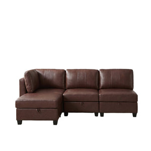 English Elm Flexible Pu Leather Modular Sofa with Hidden Storage and Sleeper for Living Room Dark Brown W680S00192