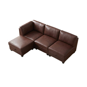 English Elm Flexible Pu Leather Modular Sofa with Hidden Storage and Sleeper for Living Room Dark Brown W680S00192