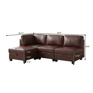 English Elm Flexible Pu Leather Modular Sofa with Hidden Storage and Sleeper for Living Room Dark Brown W680S00192