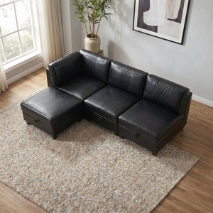 English Elm Flexible Pu Leather Modular Sofa with Hidden Storage and Sleeper for Living Room Black W680S00193