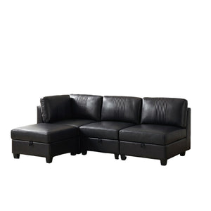 English Elm Flexible Pu Leather Modular Sofa with Hidden Storage and Sleeper for Living Room Black W680S00193
