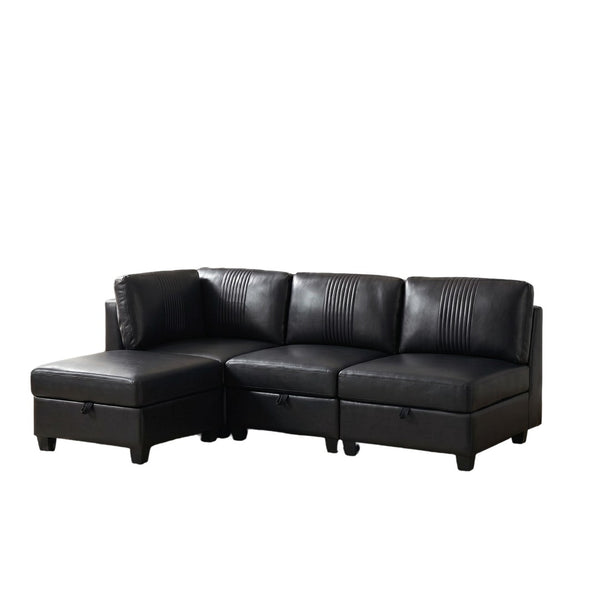 English Elm Flexible Pu Leather Modular Sofa with Hidden Storage and Sleeper for Living Room Black W680S00193