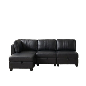 English Elm Flexible Pu Leather Modular Sofa with Hidden Storage and Sleeper for Living Room Black W680S00193