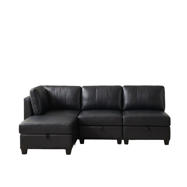 English Elm Flexible Pu Leather Modular Sofa with Hidden Storage and Sleeper for Living Room Black W680S00193