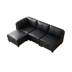 English Elm Flexible Pu Leather Modular Sofa with Hidden Storage and Sleeper for Living Room Black W680S00193